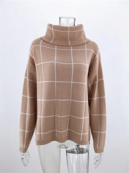 Alma Damen Pullover Karo Rollkragen Modern
