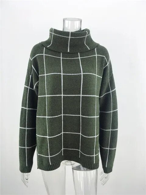 Alma Damen Pullover Karo Rollkragen Modern