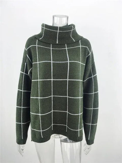 Alma Damen Pullover Karo Rollkragen Modern