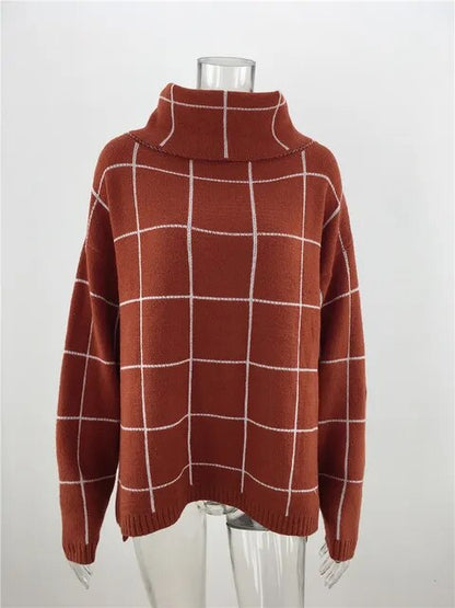 Alma Damen Pullover Karo Rollkragen Modern