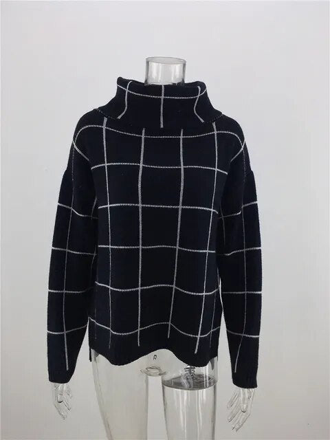 Alma Damen Pullover Karo Rollkragen Modern