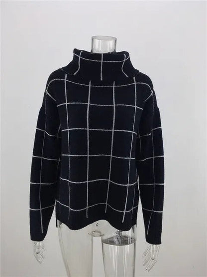 Alma Damen Pullover Karo Rollkragen Modern