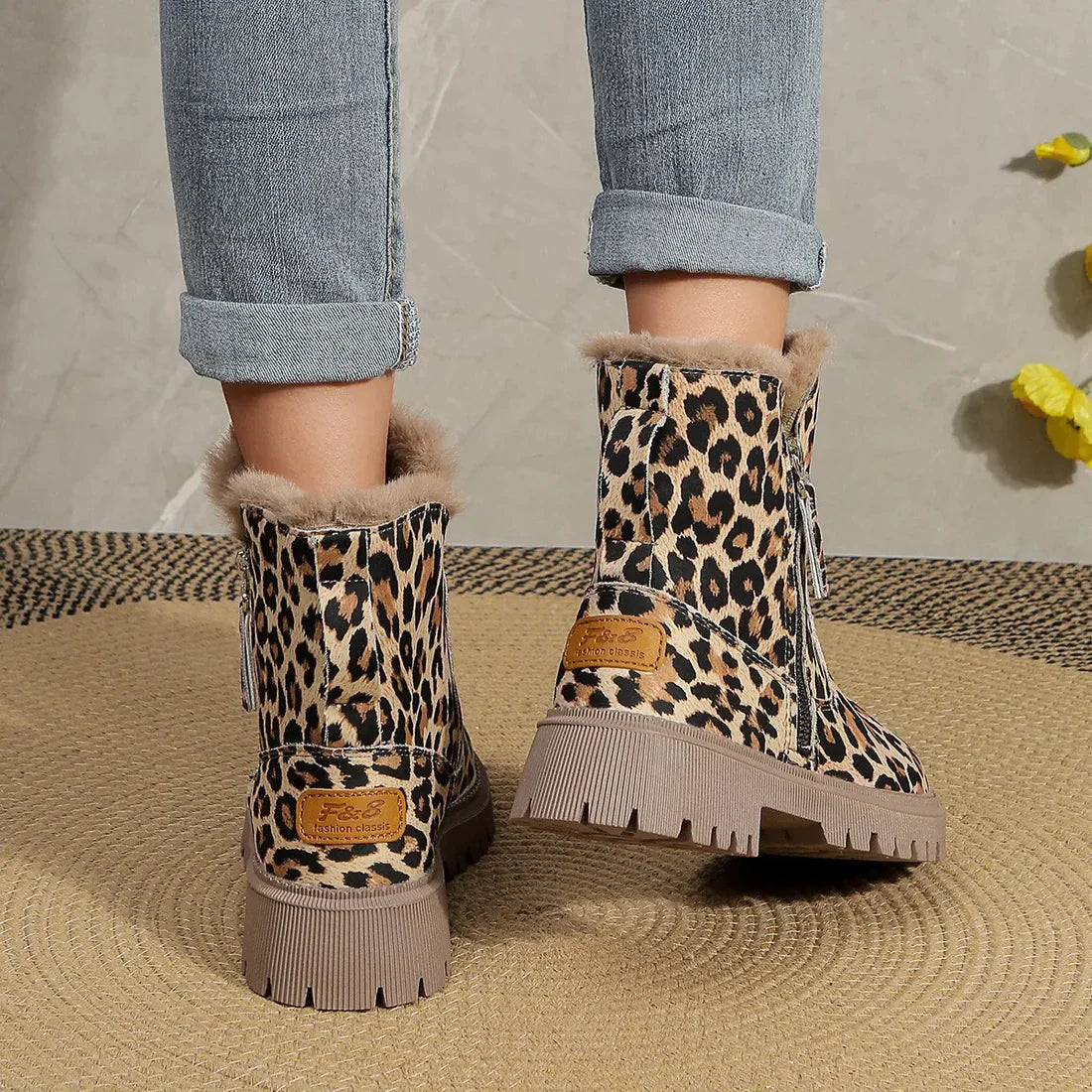 Winterstiefel Leopardenmuster Weich Samt