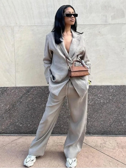 Große Größen Damen Anzug mit Hosen und Gürtel