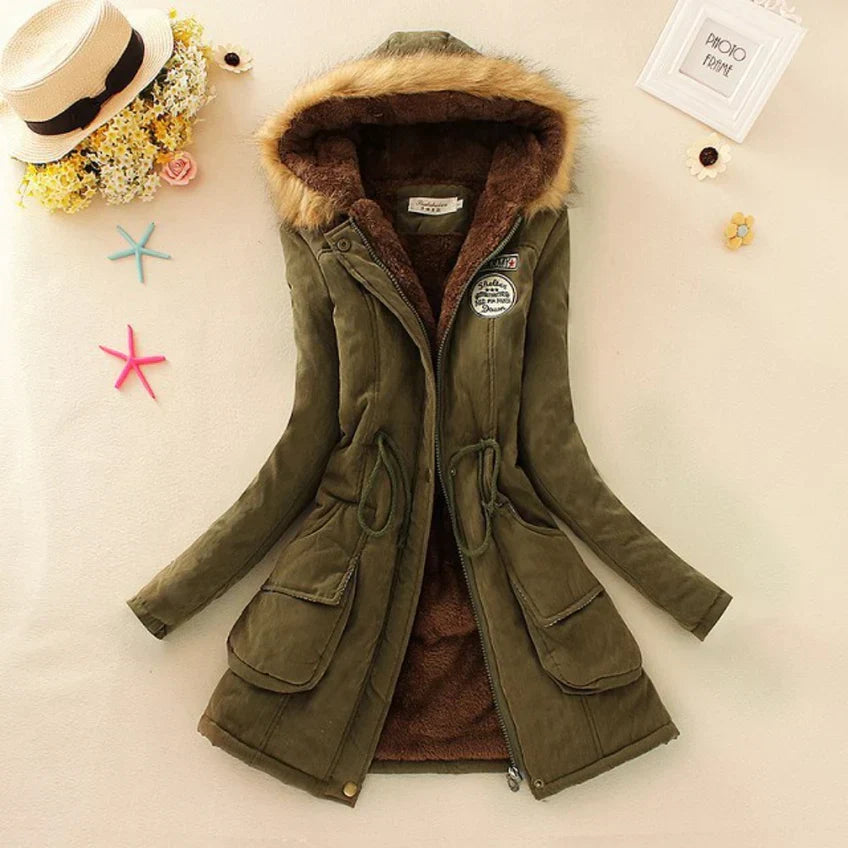 Warme Winterjacke Damen Kapuze Gefüttert