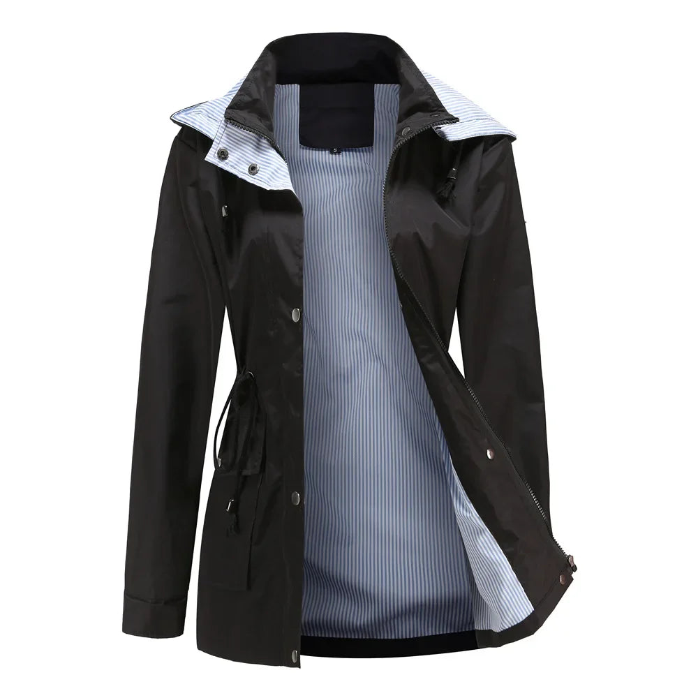 Wasserfeste Damenwindjacke Mit Abnehmbarer Kapuze
