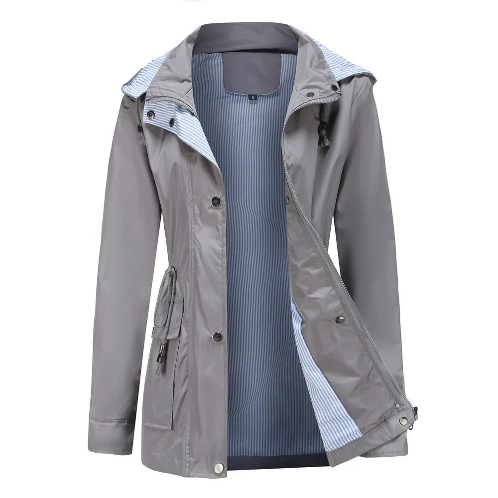 Wasserfeste Damenwindjacke Mit Abnehmbarer Kapuze