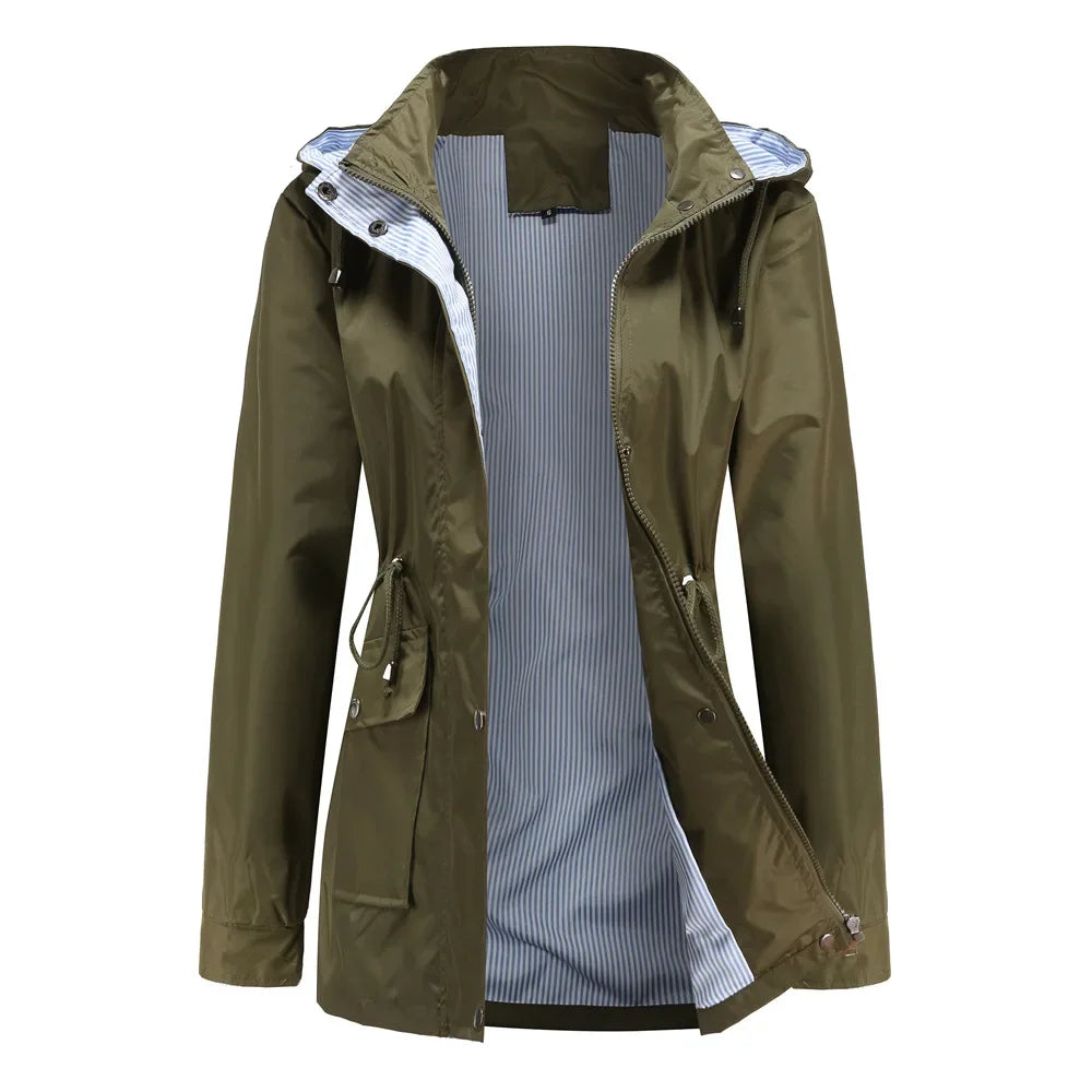 Wasserfeste Damenwindjacke Mit Abnehmbarer Kapuze