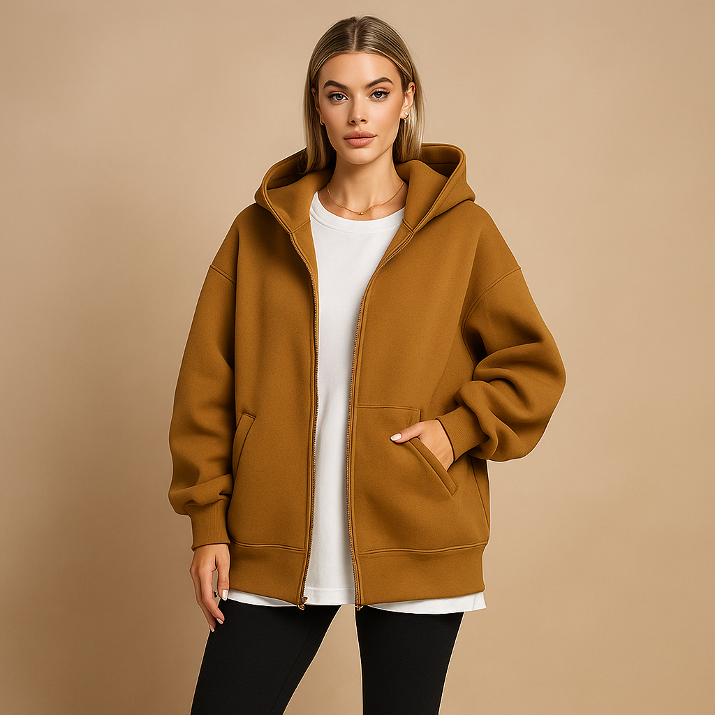 Damen Sweatshirt Oversized Kapuze Reißverschluss - IdealeKleiden