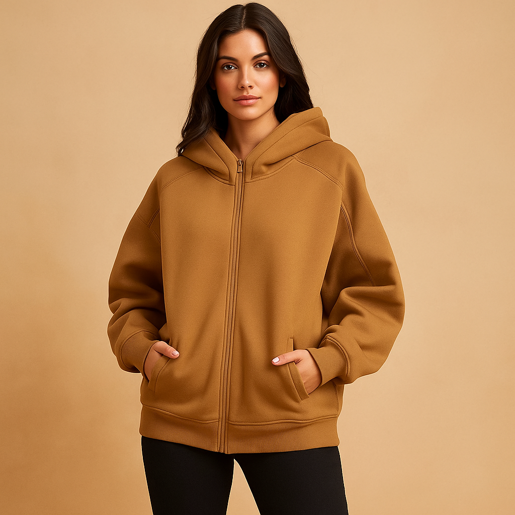 Damen Sweatshirt Oversized Kapuze Reißverschluss