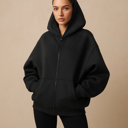 Damen Sweatshirt Oversized Kapuze Reißverschluss