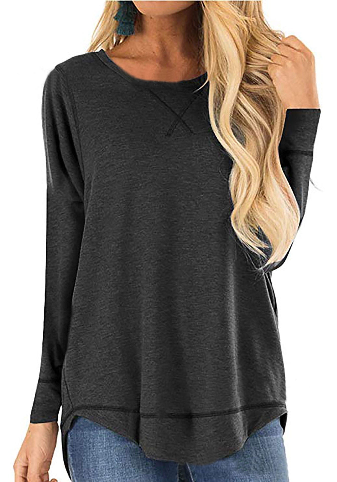 Damen Langarmshirt Bequem Baumwolle Trendy Seitenschlitze