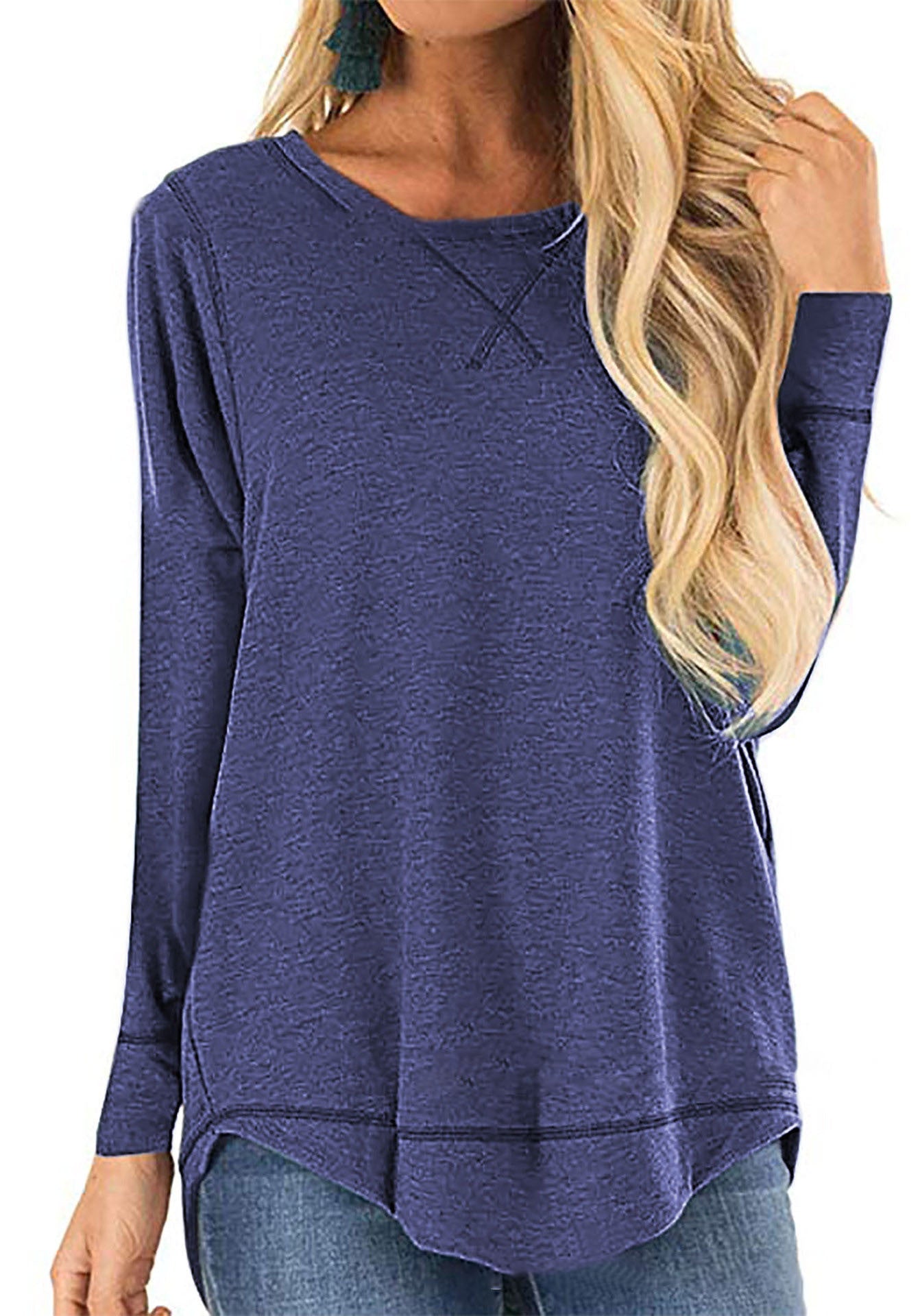 Damen Langarmshirt Bequem Baumwolle Trendy Seitenschlitze