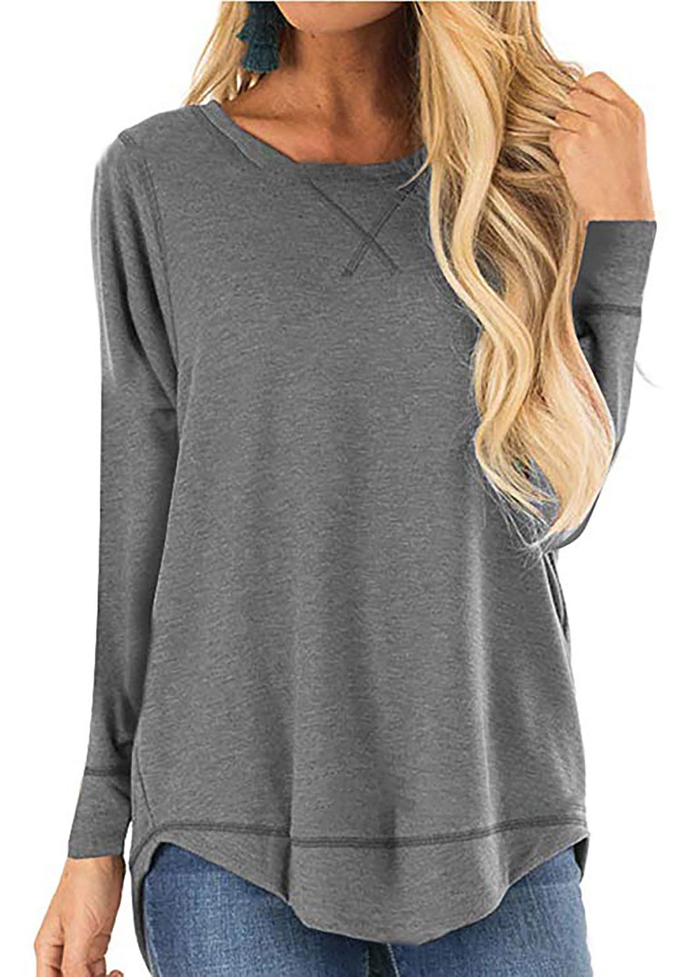 Damen Langarmshirt Bequem Baumwolle Trendy Seitenschlitze