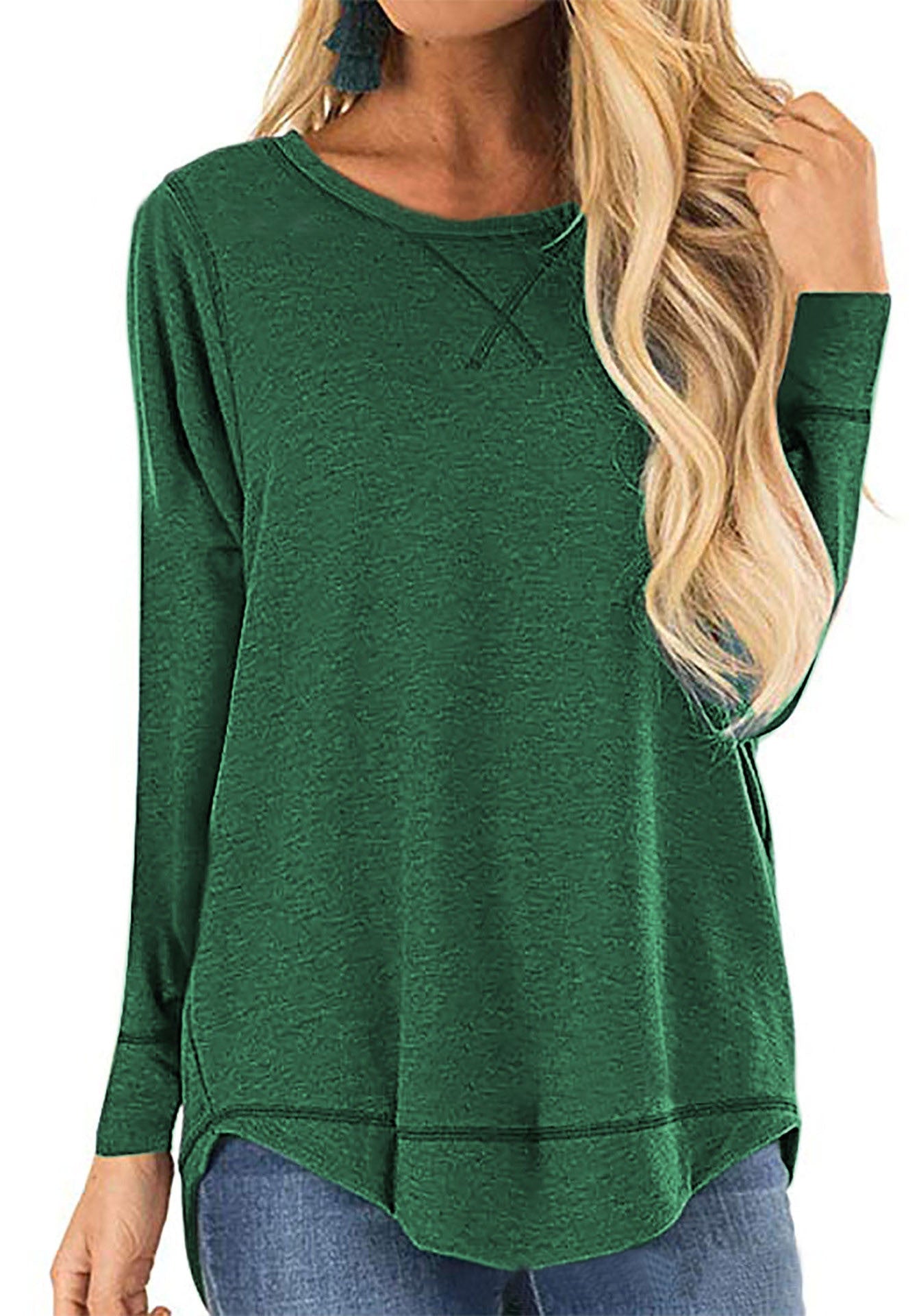 Damen Langarmshirt Bequem Baumwolle Trendy Seitenschlitze