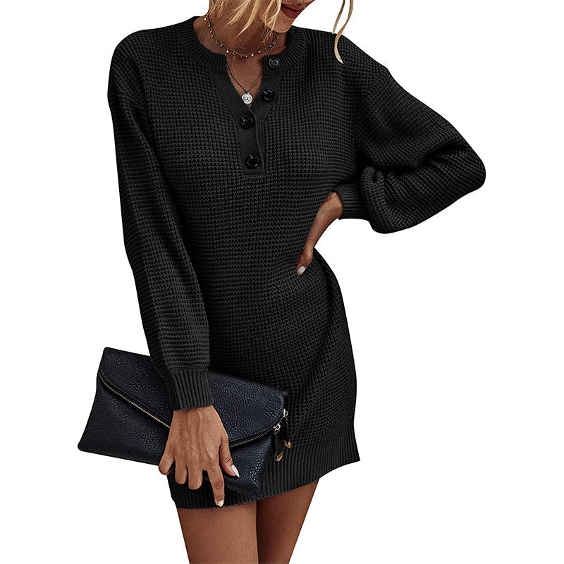 Damen Strickkleid Mit Knöpfen Gestrickt