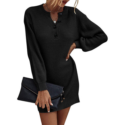 Damen Strickkleid Mit Knöpfen Gestrickt