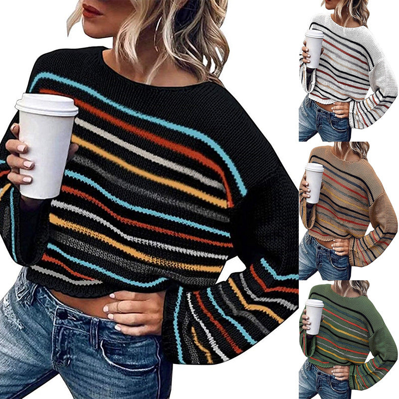 Damen Pullover Lässig Streifenmuster Trendy - IdealeKleiden
