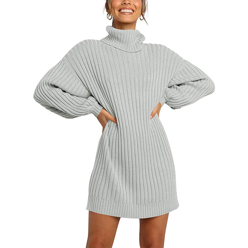 Damen Strickkleid Elegantes Design Weite Ärmel