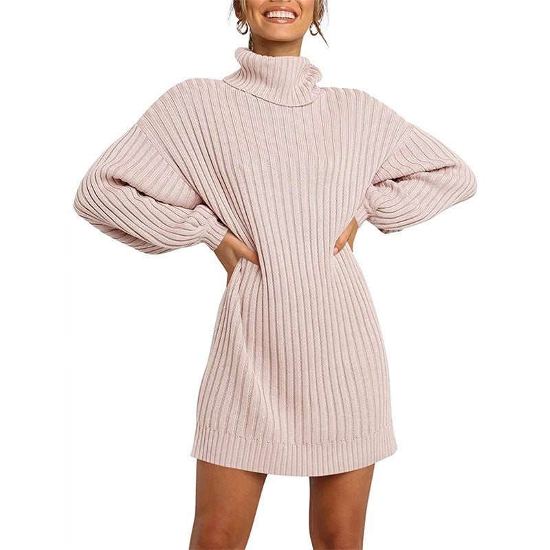 Damen Strickkleid Elegantes Design Weite Ärmel