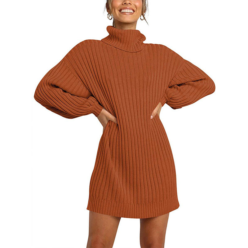 Damen Strickkleid Elegantes Design Weite Ärmel
