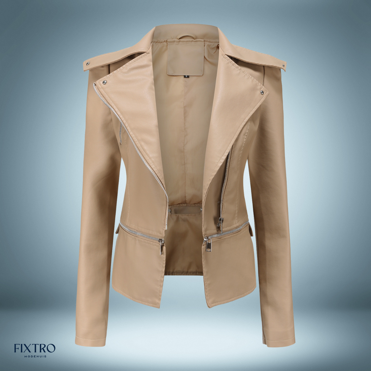 Lederjacke Offener Kragen Biker-Stil