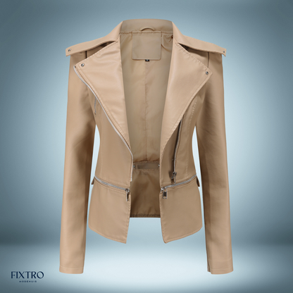 Lederjacke Offener Kragen Biker-Stil