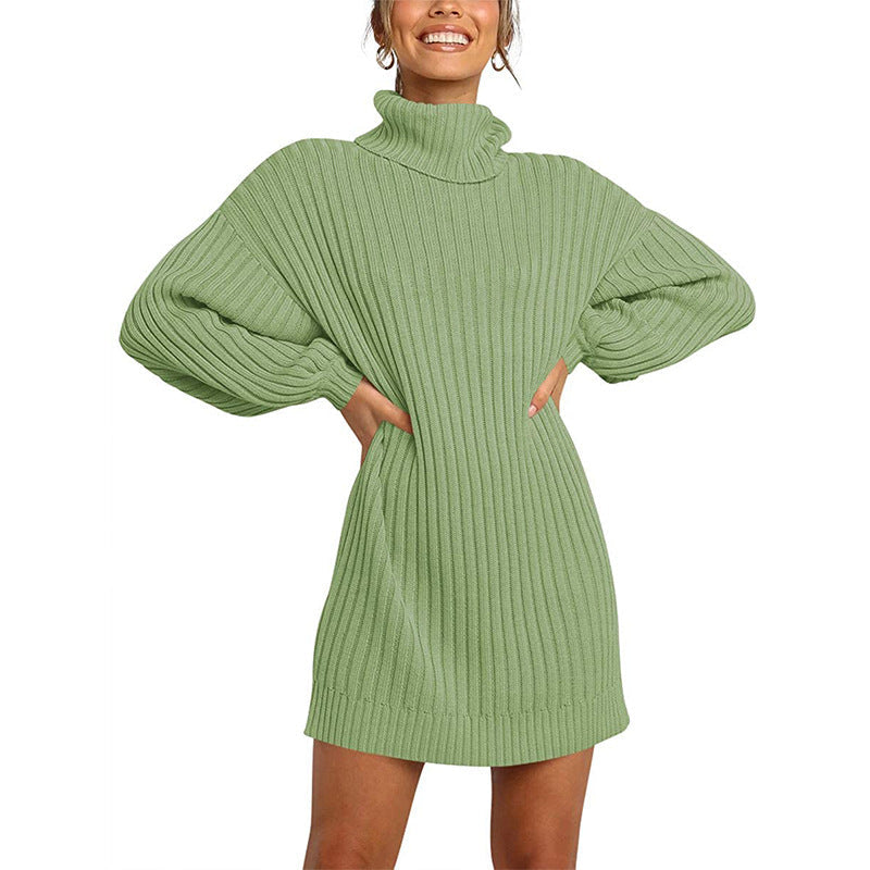 Damen Strickkleid Elegantes Design Weite Ärmel