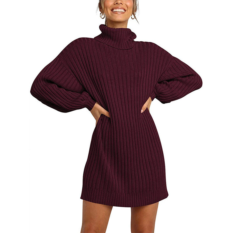Damen Strickkleid Elegantes Design Weite Ärmel