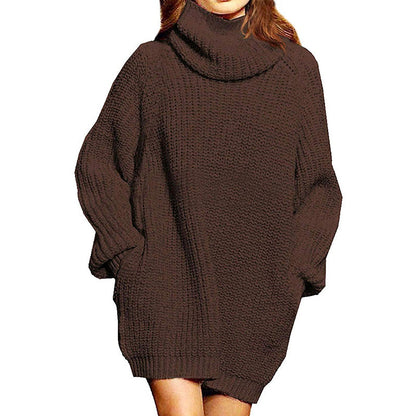 Damen Grobstrick Pulloverkleid Hochkragen Lässig Chic