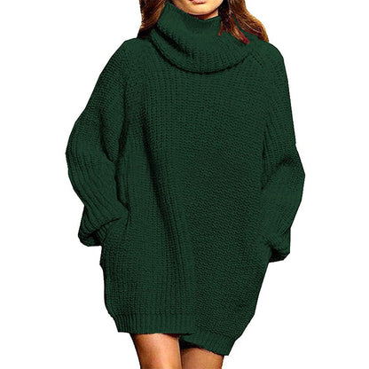 Damen Grobstrick Pulloverkleid Hochkragen Lässig Chic