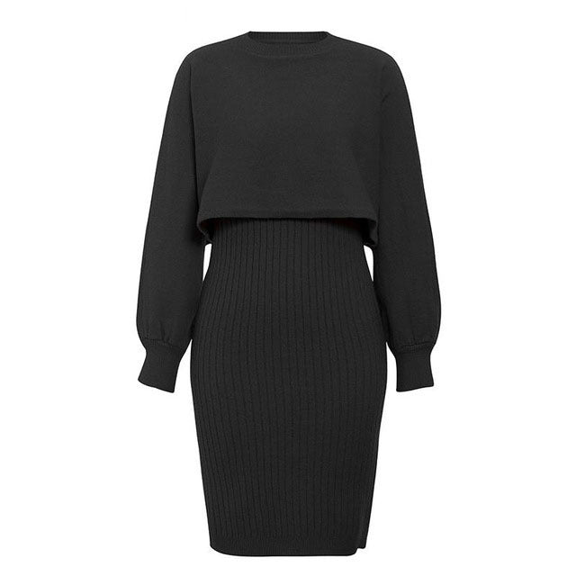 Damen Strickkleid mit Rippmuster und Kurzoberteil