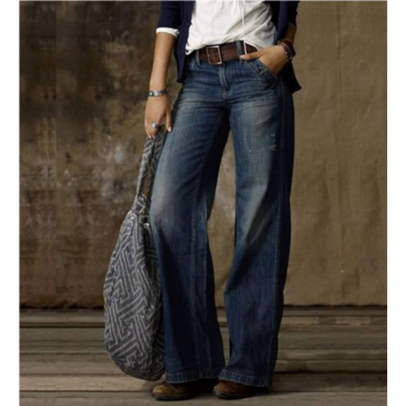 Hohe Damen-Hose Weite Beinpartie