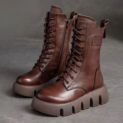 Hohe Damenstiefel Dickes Profil Vintage-Look