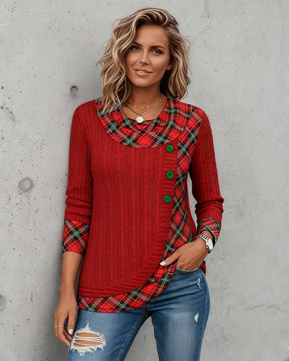 Karo Langarm Top Patchwork Frauen