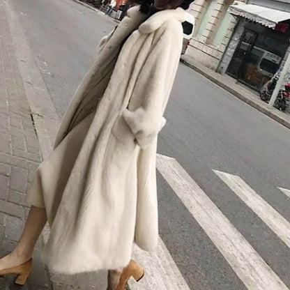 Damen Wintermantel Flauschig Breiter Gürtel Elegant - IdealeKleiden