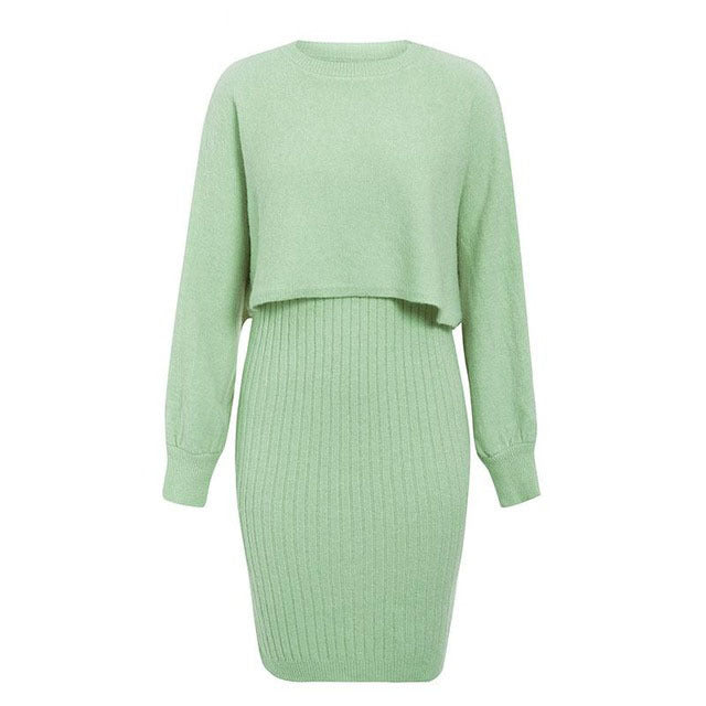 Damen Strickkleid mit Rippmuster und Kurzoberteil