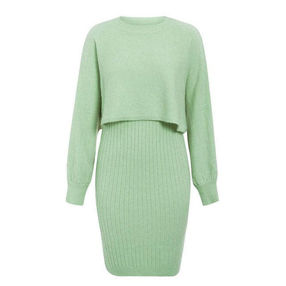 Damen Strickkleid mit Rippmuster und Kurzoberteil