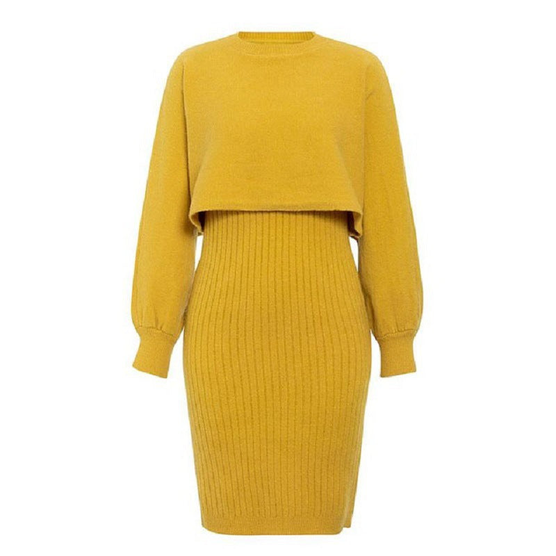 Damen Strickkleid mit Rippmuster und Kurzoberteil