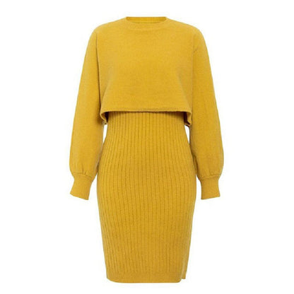 Damen Strickkleid mit Rippmuster und Kurzoberteil
