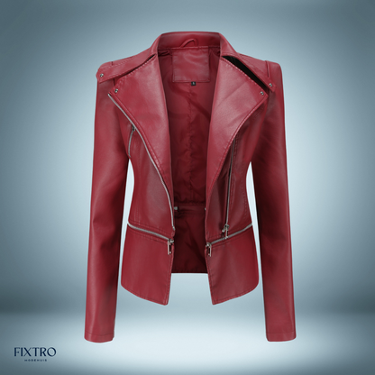 Lederjacke Offener Kragen Biker-Stil