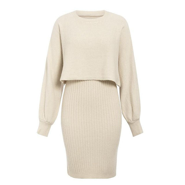 Damen Strickkleid mit Rippmuster und Kurzoberteil