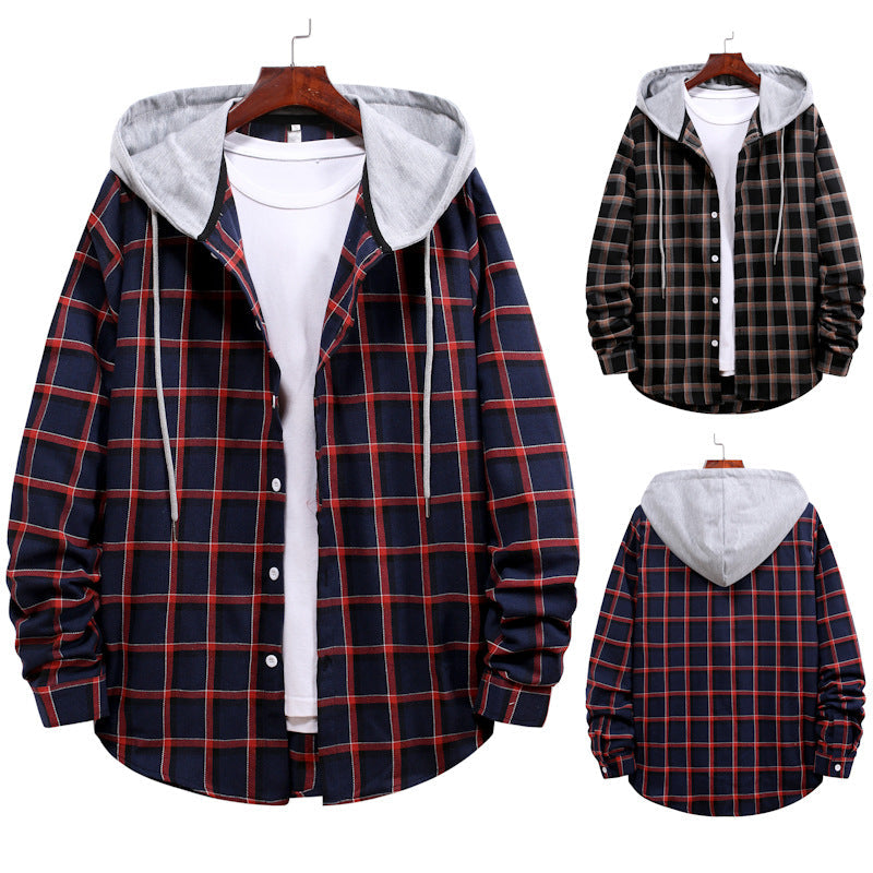 Herren Bluse mit Kapuze Kariert Trendy Übergangsjacke - IdealeKleiden