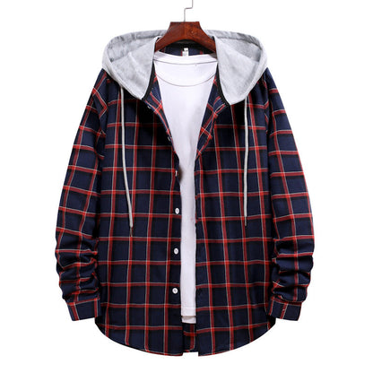 Herren Bluse mit Kapuze Kariert Trendy Übergangsjacke