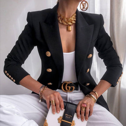 Damen Blazer Elegant Goldknöpfe Business Look