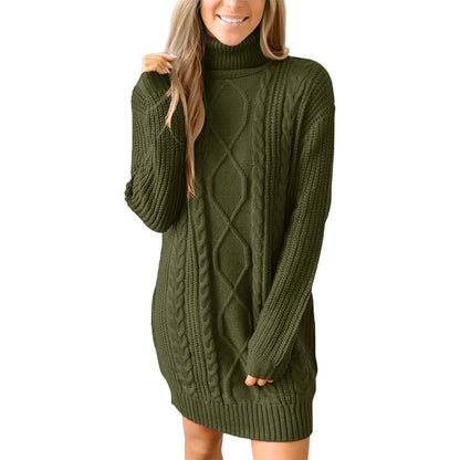 Damen Pulloverkleid Grobstrick mit Zopfmuster und Hochkragen
