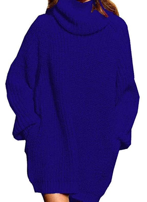 Damen Grobstrick Pulloverkleid Hochkragen Lässig Chic