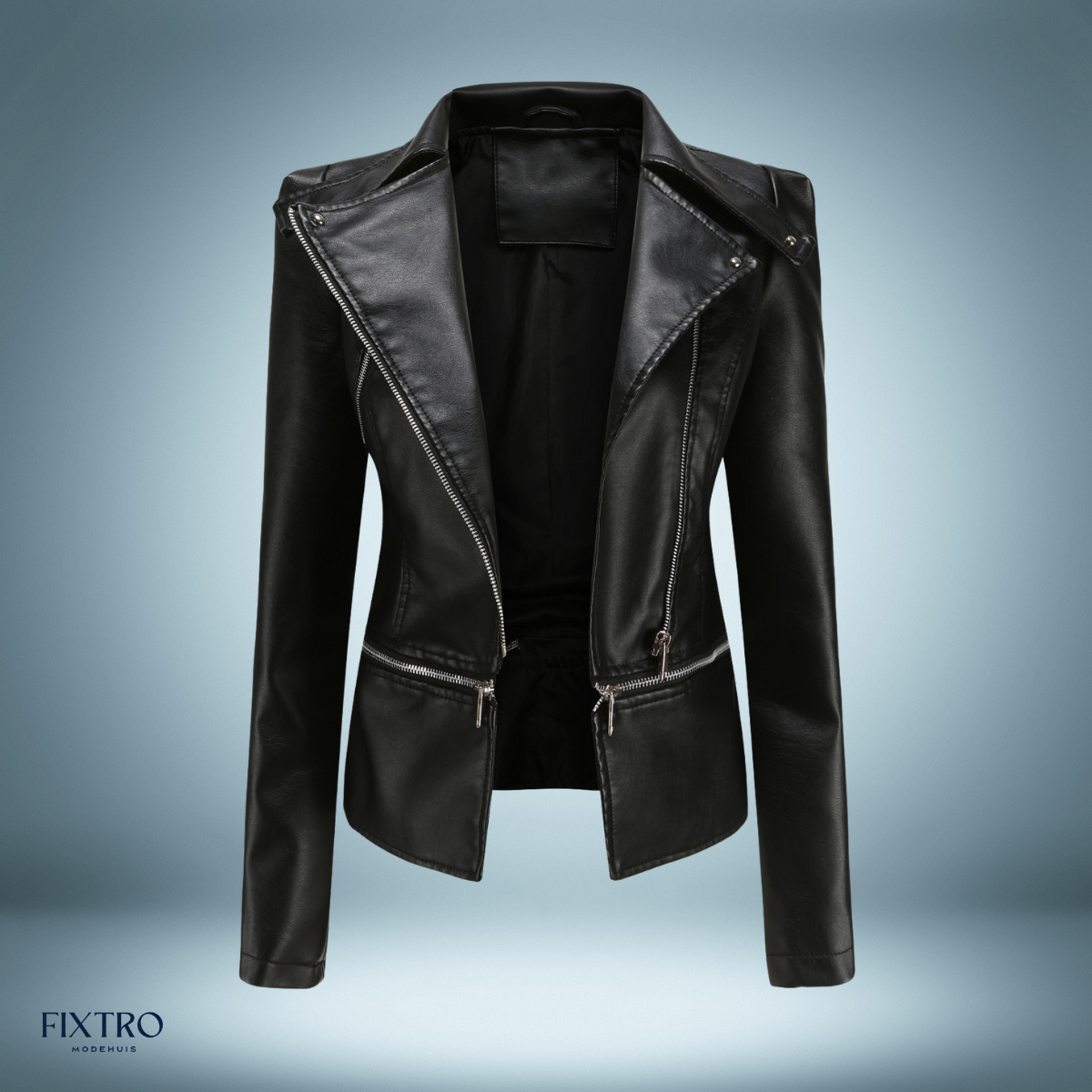 Lederjacke Offener Kragen Biker-Stil