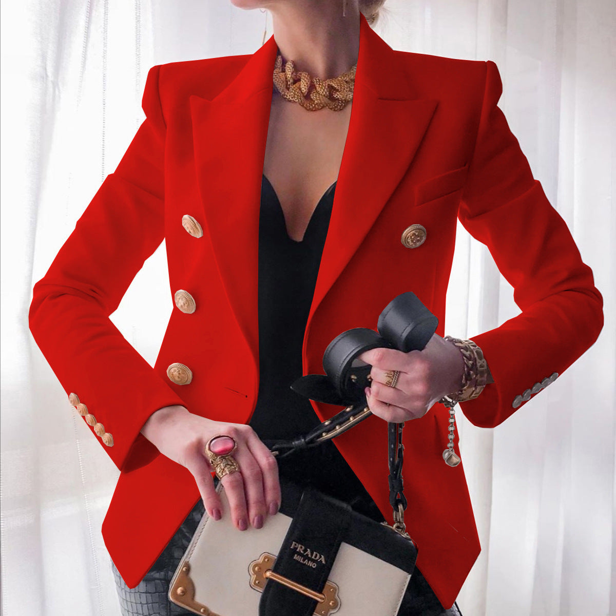 Damen Blazer Elegant Goldknöpfe Business Look