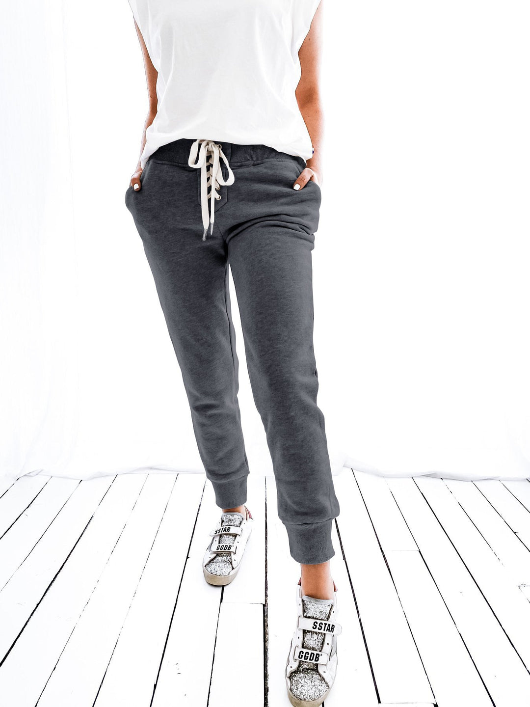 Damen Jogginghose Bequem Elastisch Mit Seitentaschen